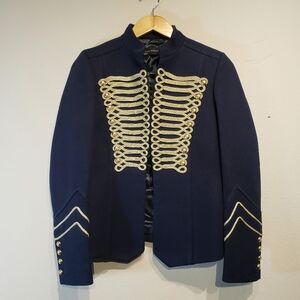 Zara Navy Blue Military-Style Jacket with Gold Trim